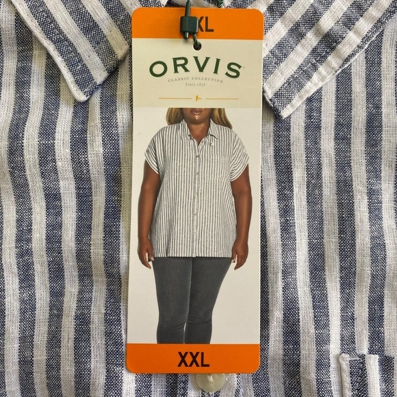 Orvis Ladies' Short Sleeve Linen Blend Shirt, Blue Stripe, XX-Large NWT - Picture 4 of 15